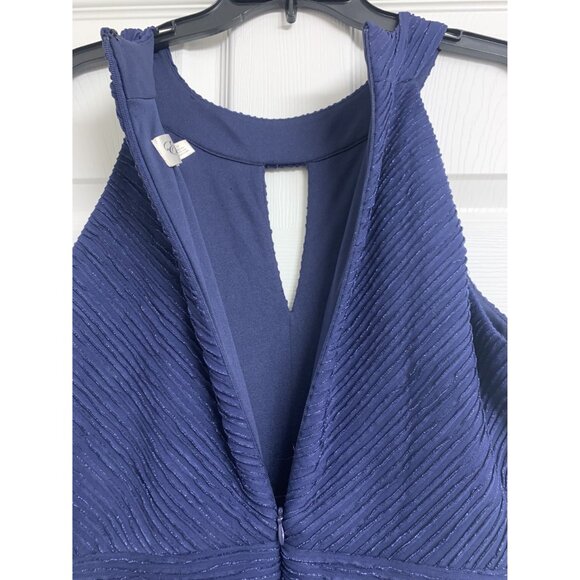 Eliza J. Blue Metallic Halter Neck Sheath Dress Size 14 - Picture 5 of 10